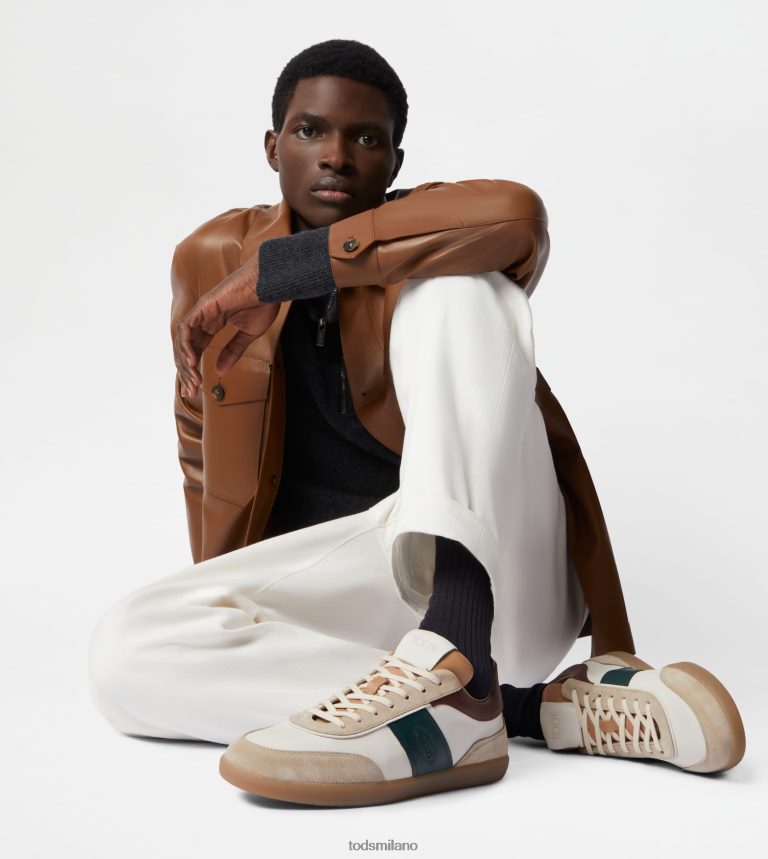 uominibianco sporco/marrone/verde Tod's sneakers con linguetta in pelle scamosciata P66X8B840
