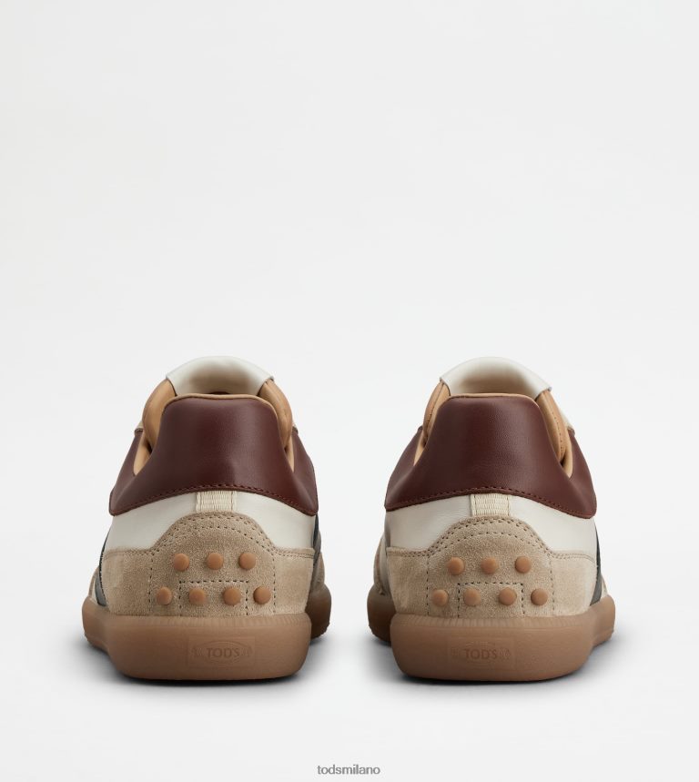 uominibianco sporco/marrone/verde Tod's sneakers con linguetta in pelle scamosciata P66X8B840