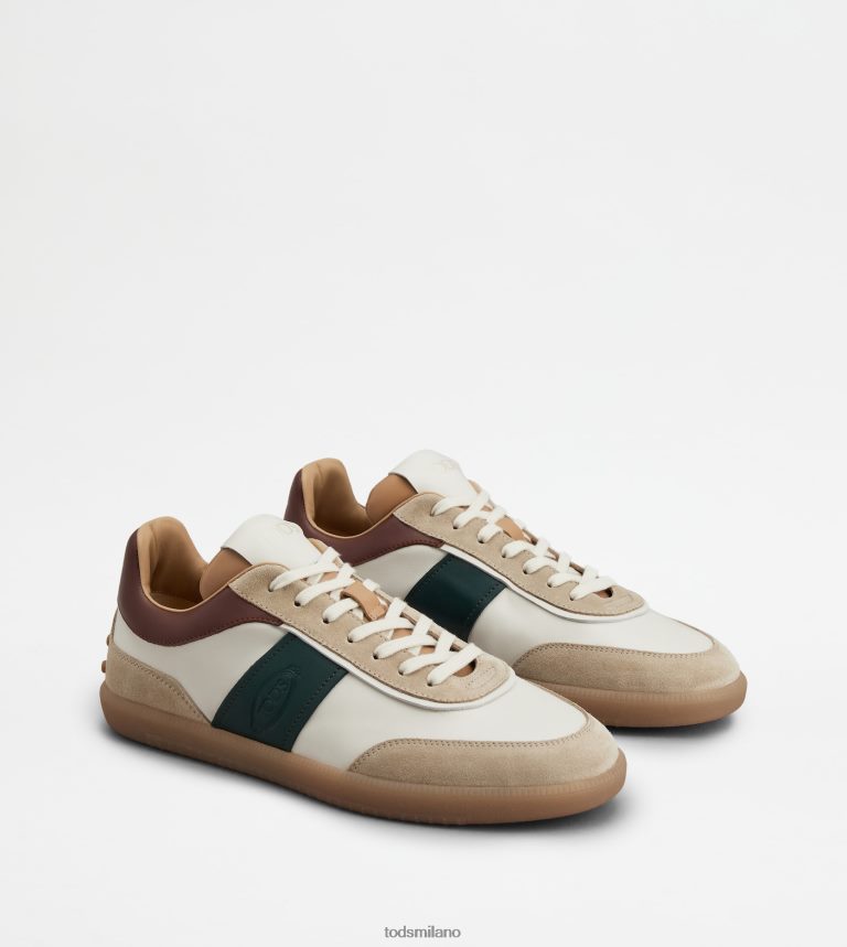 uominibianco sporco/marrone/verde Tod's sneakers con linguetta in pelle scamosciata P66X8B840