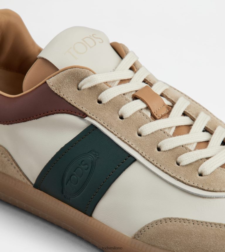 uominibianco sporco/marrone/verde Tod's sneakers con linguetta in pelle scamosciata P66X8B840