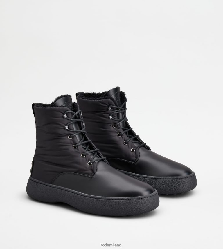 uomininero Tod's w. G. stivaletti stringati in pelle e tessuto P66X8B801