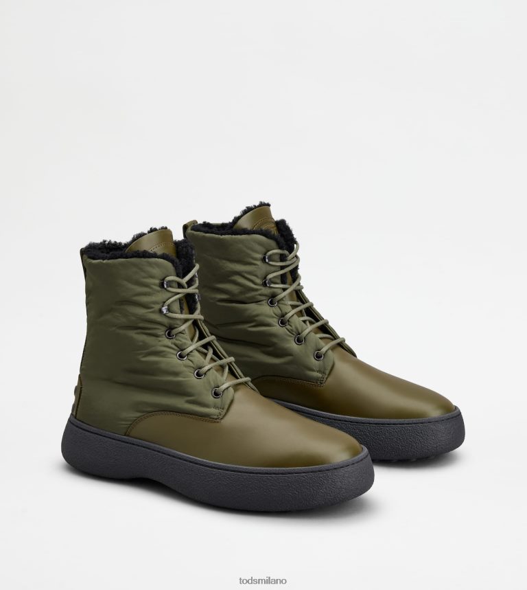 uominiverde Tod's w. G. stivaletti stringati in pelle e tessuto P66X8B802